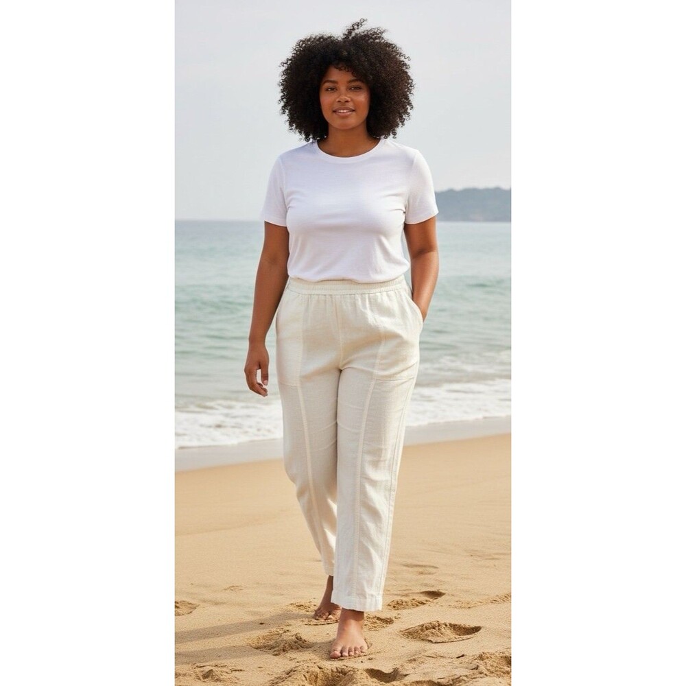 By Anthropologie NEW! cream drawstring relaxed pants pockets soft sz 31P quality